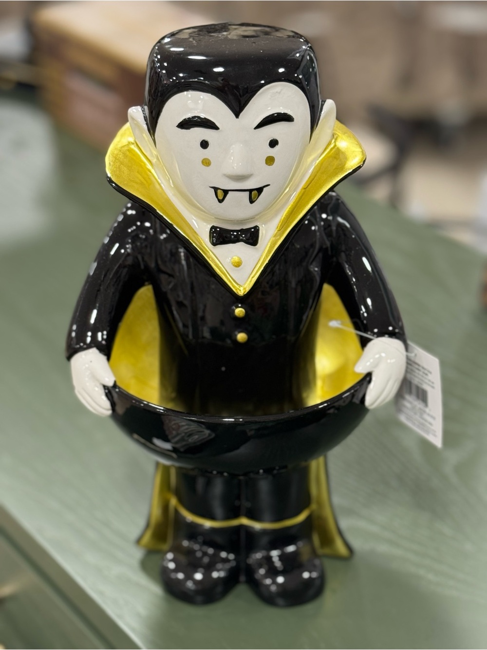 Ceramic Vampire Candy Holder in Black and Gold